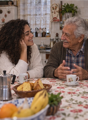 Clara conversando com o Vô Antônio